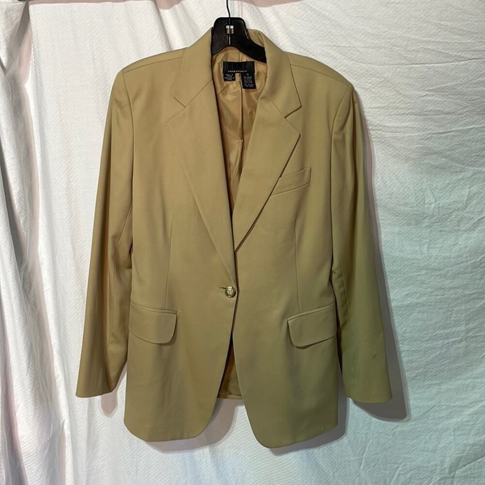 DKNY easentials 8 tan 💯 wool 1 button jacket front flap over pockets euc